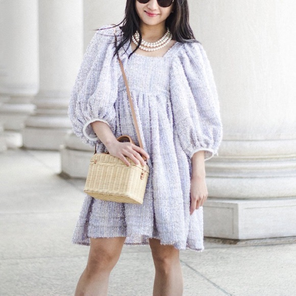 Sister Jane Dresses & Skirts - Sister Jane Puffy Sleeve Babydoll Lavender Tweed Dress